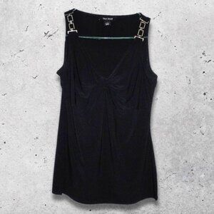 White House Black Market Tank Top Twist Knot Gold-Tone Buckle Sleeveless Black S